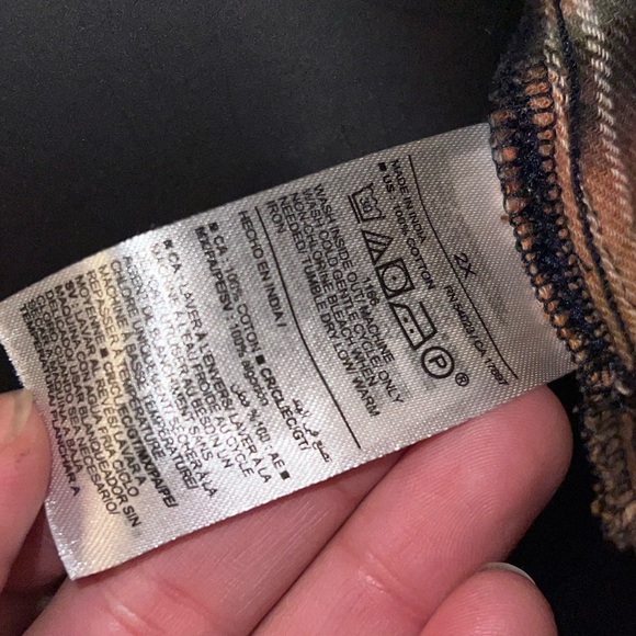 Old Navy Dark Green & Navy Button Up Bleached Long Sleeve Shirt Flannel Size 2X - Picture 10 of 10